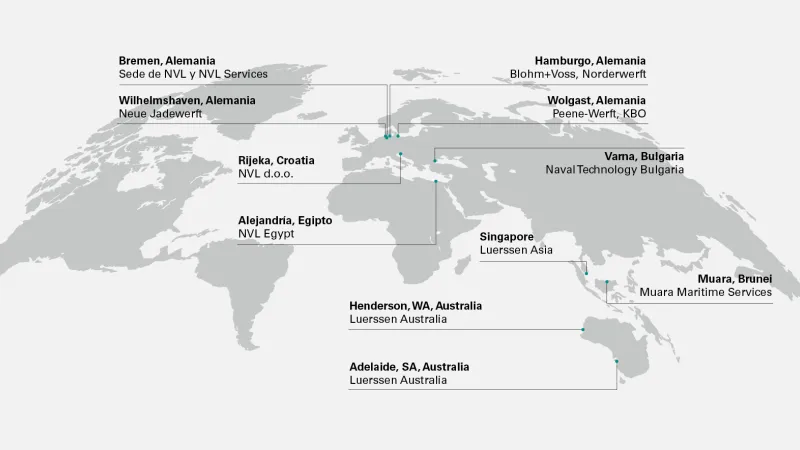 Mapa con las ubicaciones mundiales de la NVL Group