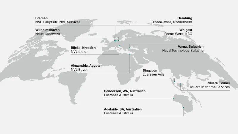 Weltkarte mit allen Standorten der NVL Group. 