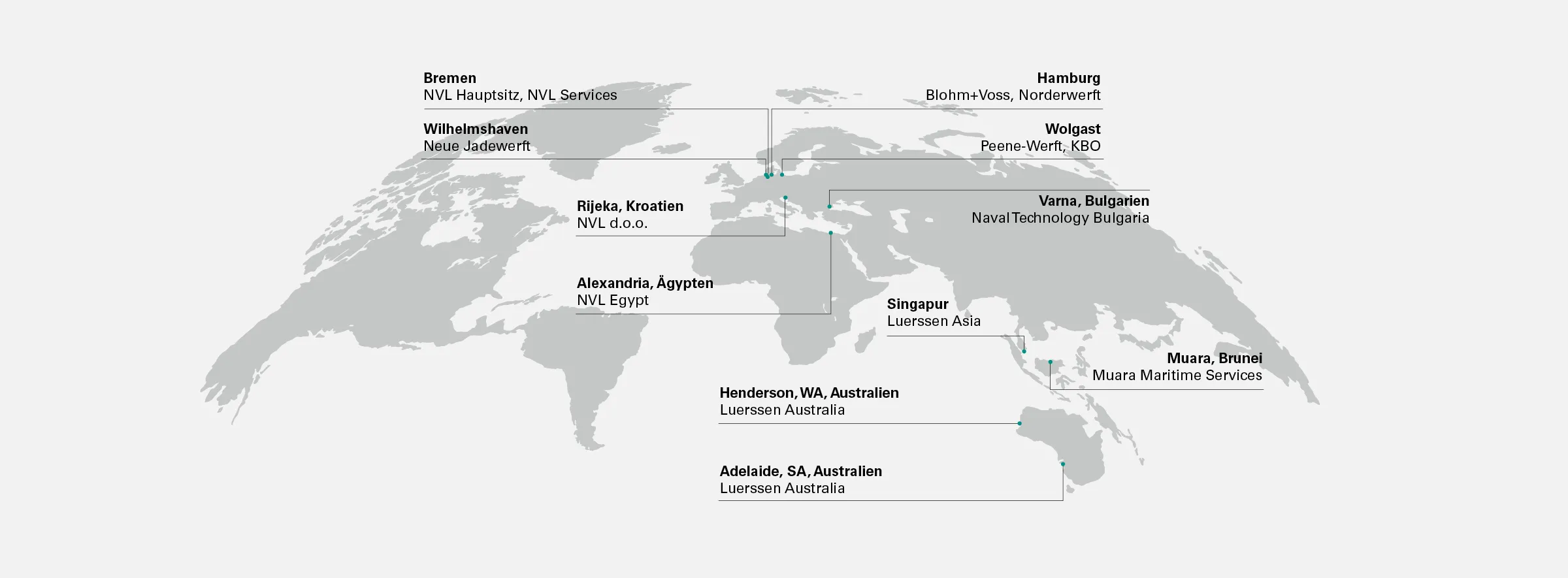 Weltkarte mit allen Standorten der NVL Group. 